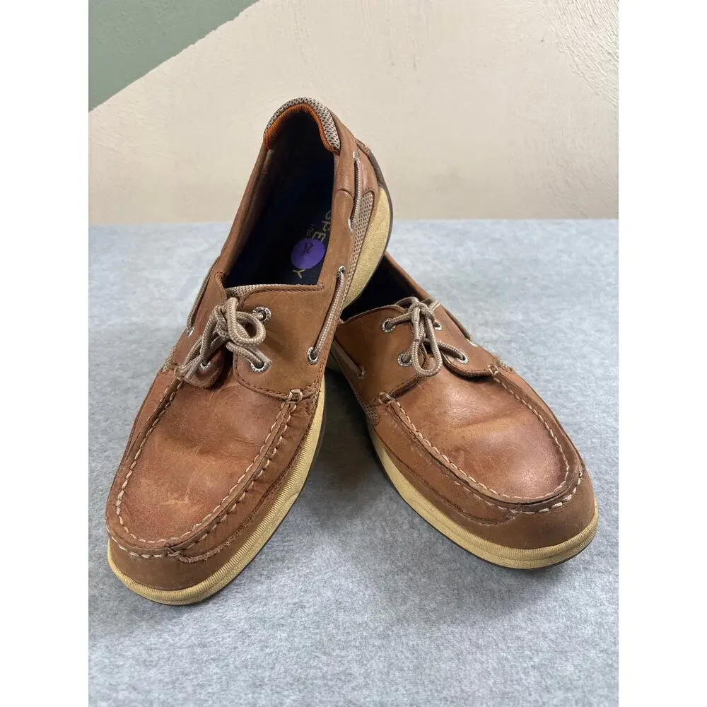 Sperry Boat Shoe Men's 12M Brown‎ Leather Intrepid 2-Eye Slip-On Casual Topsider